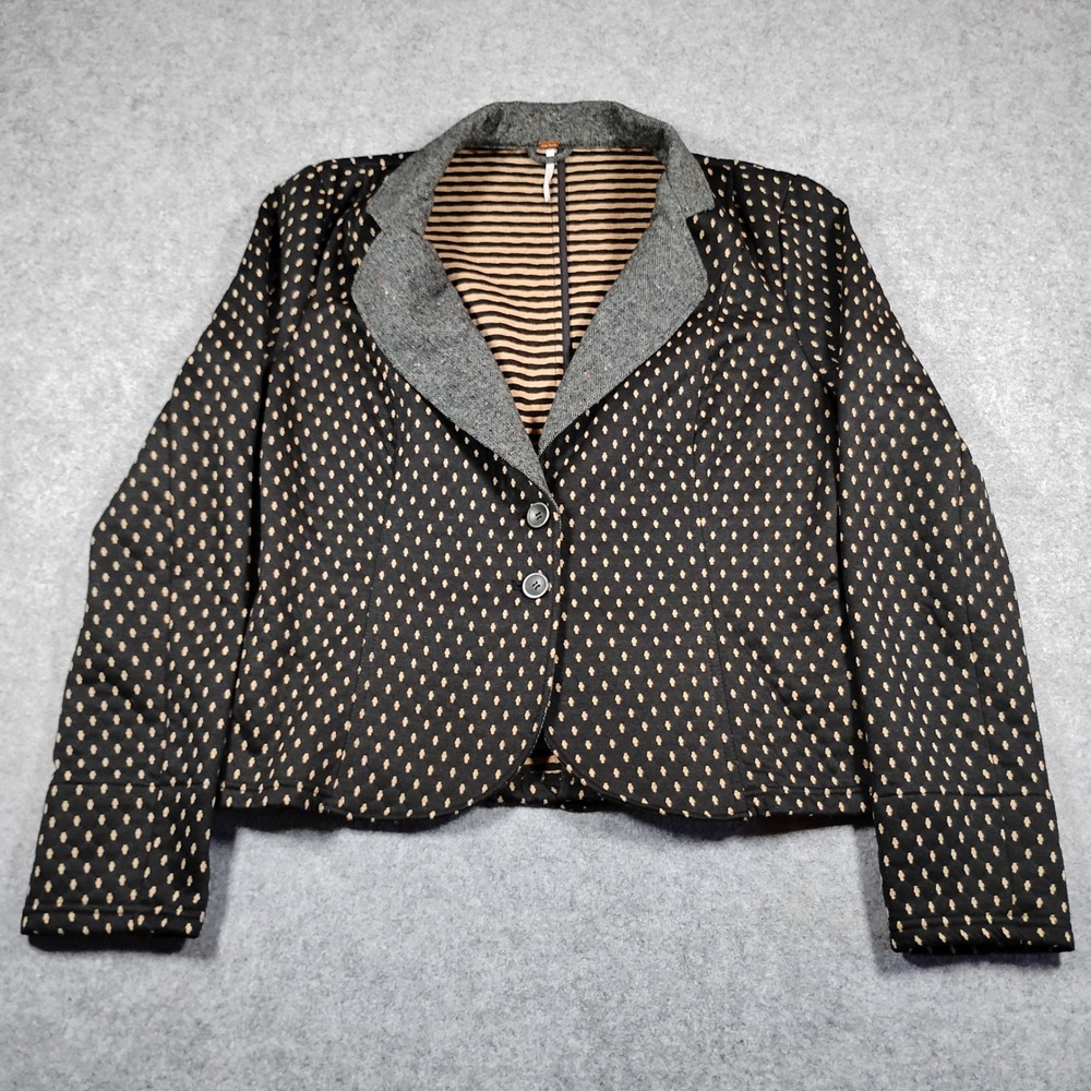 Free People Womens Black Blazer Jacket Contrast Lapel Size L